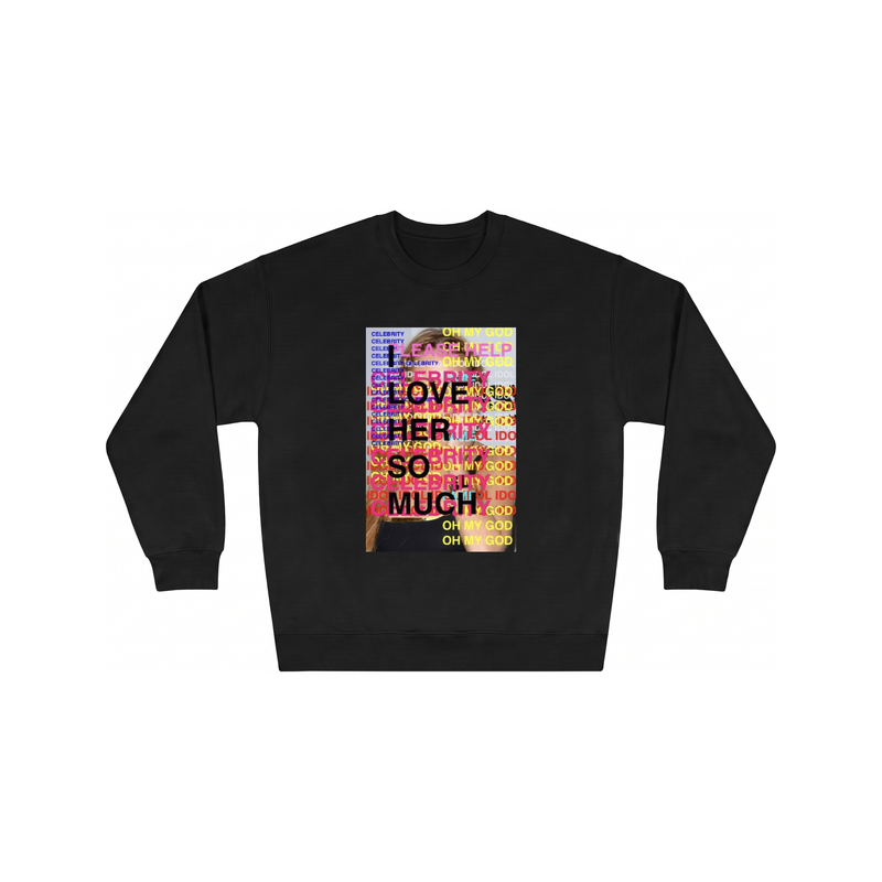 I LOVE HER SO MUCH Crewneck in Black, flat lay