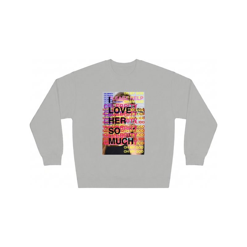I LOVE HER SO MUCH Crewneck in Sport Grey, flat lay